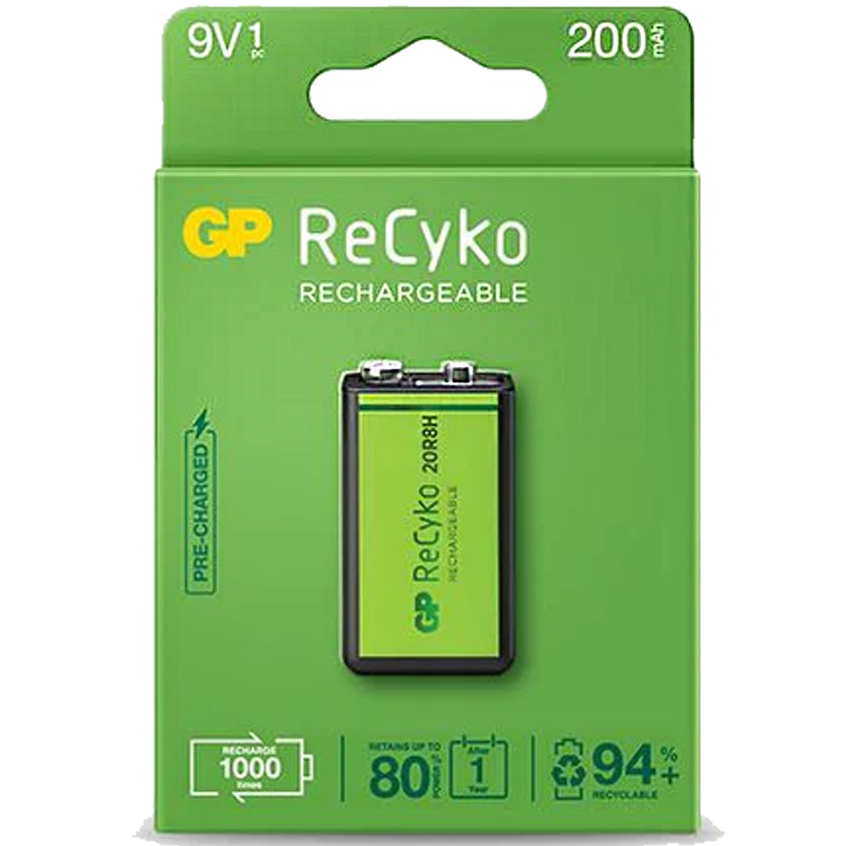 GP20R8H-2EB1-BATERIA GP 9V RECARGABLE 200mAh BL X1