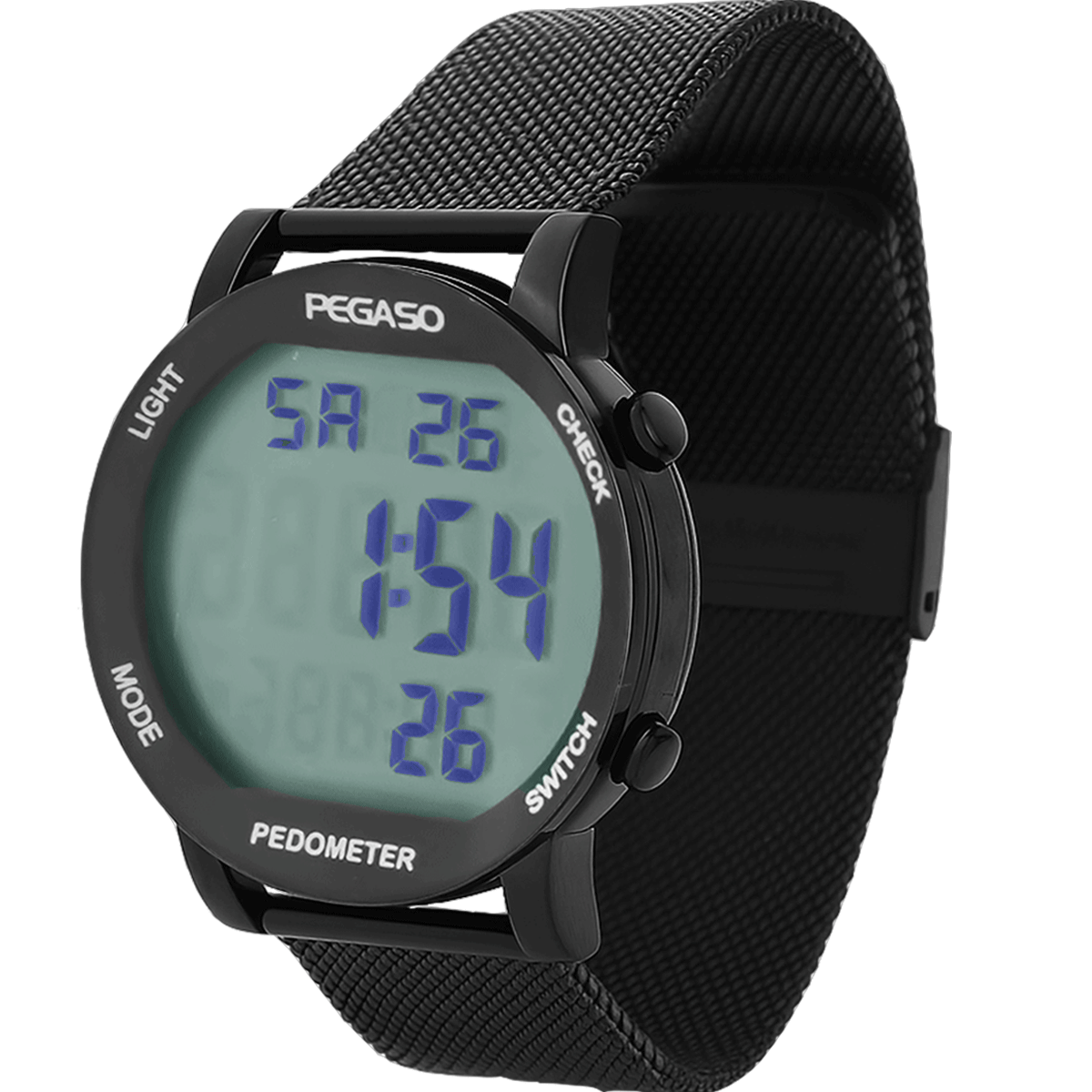 P2306BK-RELOJ PEGASO DIGITAL ILLUMINATOR ACERO MALLA-M0101