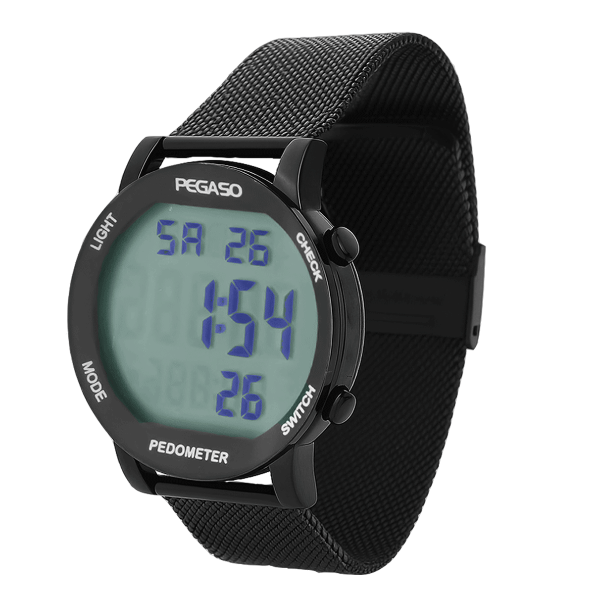 P2401BK-RELOJ PEGASO DIGITAL ILLUMINATOR ACERO MALLA PAVONADO-M0101