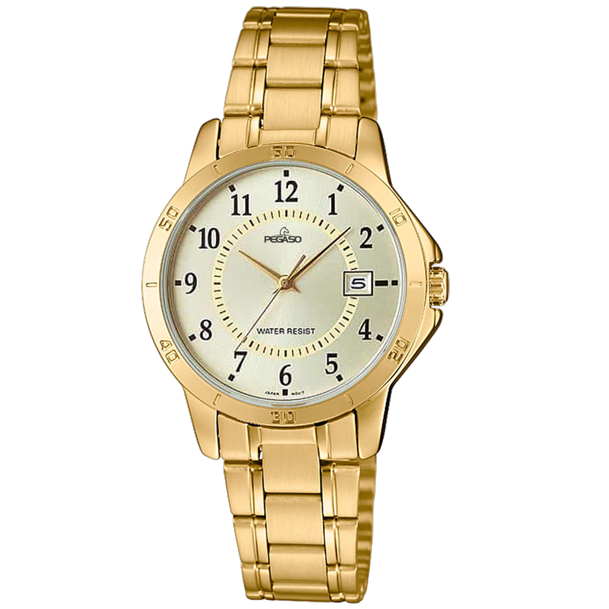 P6692G-RELOJ PEGASO CALENDARIO P/M DORADO DAMA-181804B