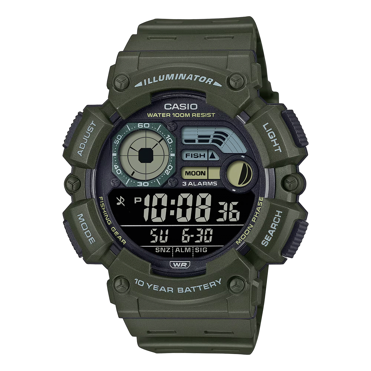 WS-1500H-RELOJ CASIO DIGITAL FASE LUNAR PARA PESCA 100 METROS-3BVDF