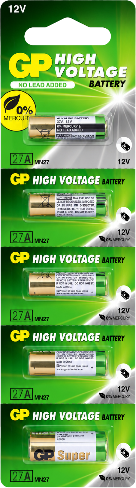 GP27ABL5-1-BATERIA GP ALCALINA 12 V. BLISTER POR 5 UNIDADES