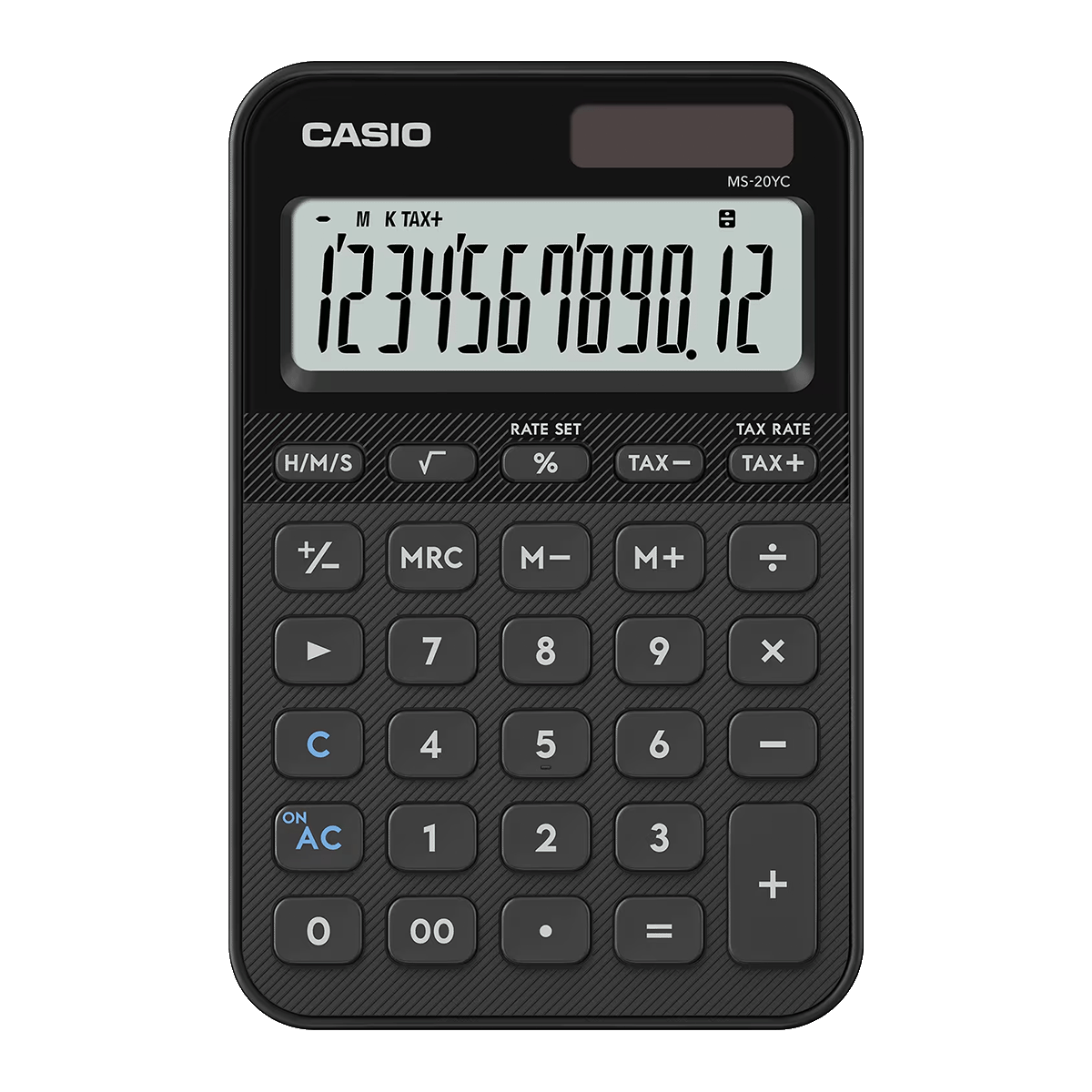 MS-20YC-CALCULADORA CASIO 12 DIGITOS TAX+ TAX- PARA CALCULO DE IMPUESTOS-BK