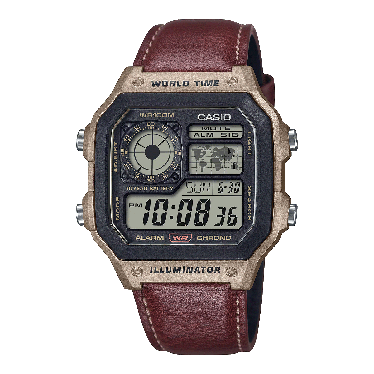 AE-1200WHL-RELOJ CASIO DIGITAL PULSO DE CUERO 100M ILLUMINATOR-5AVDF