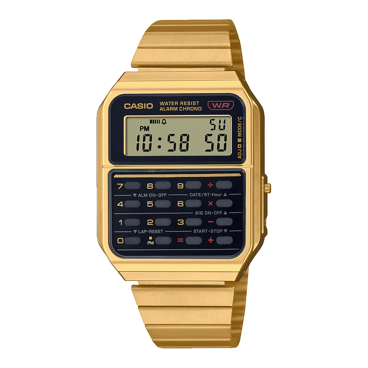 CA-500WEG-RELOJ CASIO P/M DORADO CON CALCULADORA-1ADF