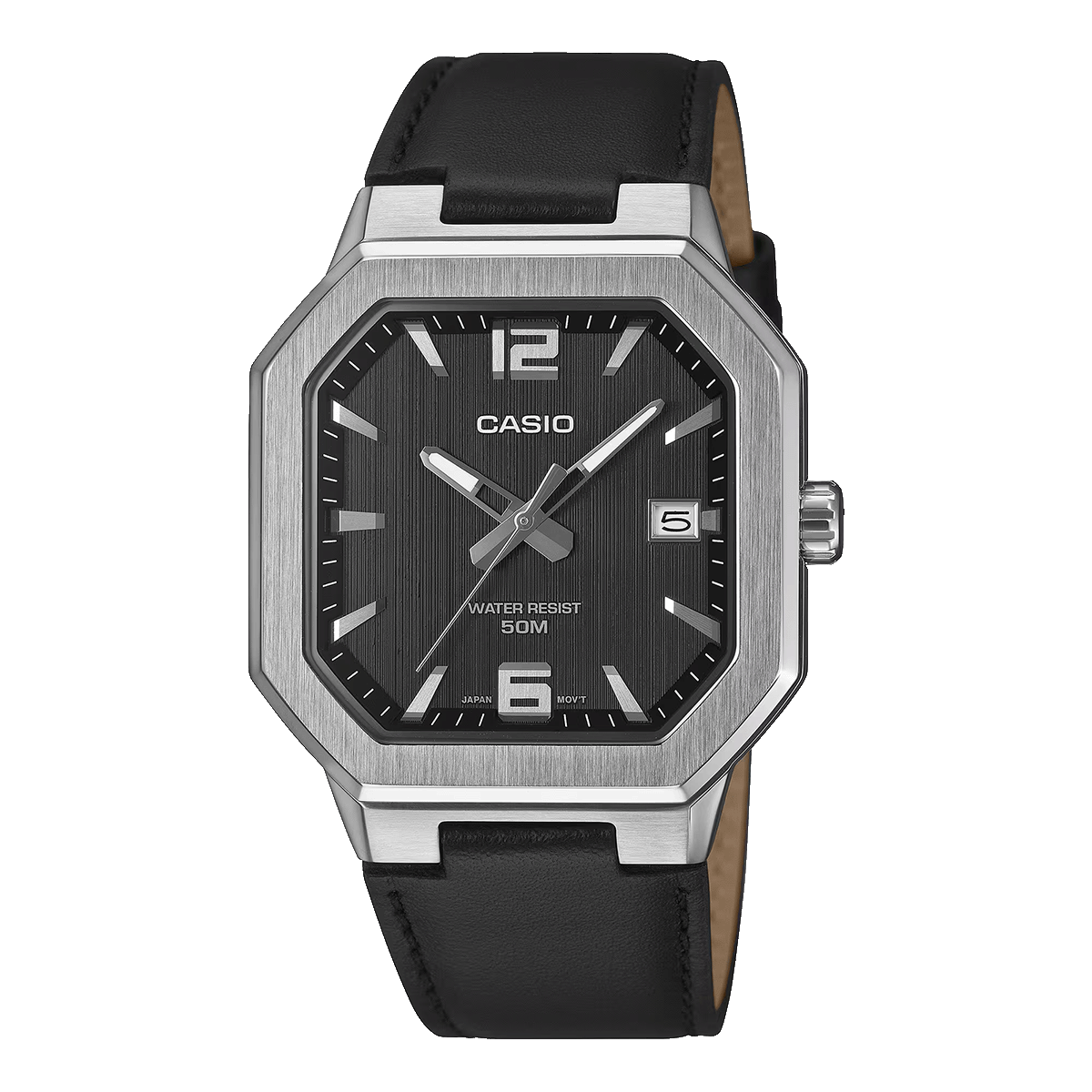 MTP-B195L-RELOJ CASIO ACERO PULSO DE CUERO 50 METROS CALENDARIO HOMBRE-1AVDF