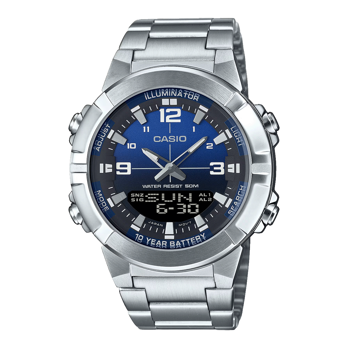 AMW-870DA-RELOJ CASIO METALICO 50M ANA-DIGITAL-2A1VDF